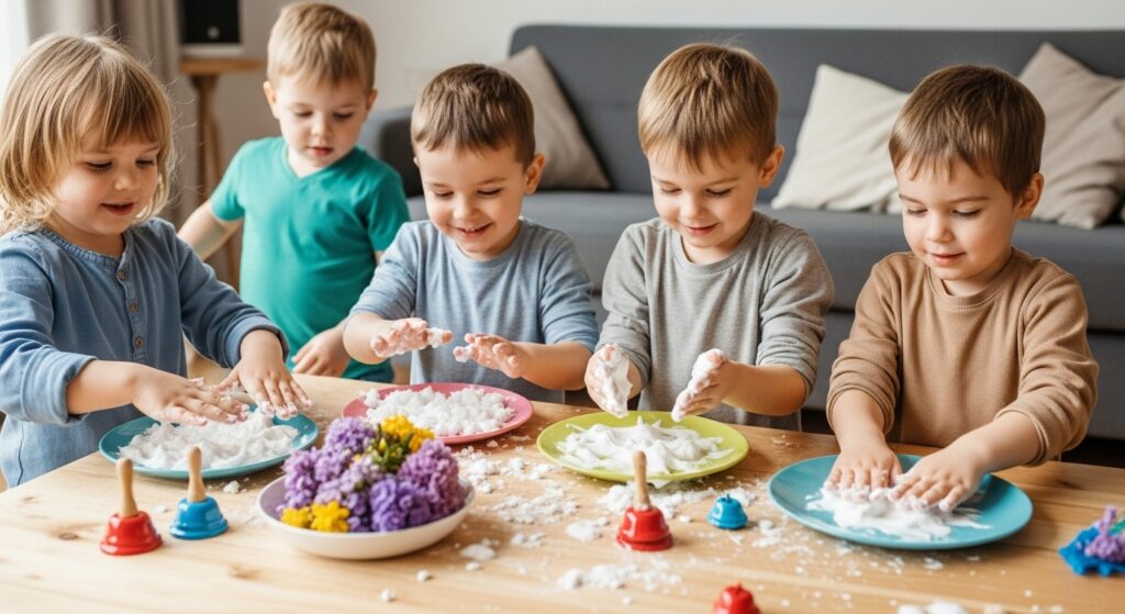 Preschool children enjoying sensory indoor activities