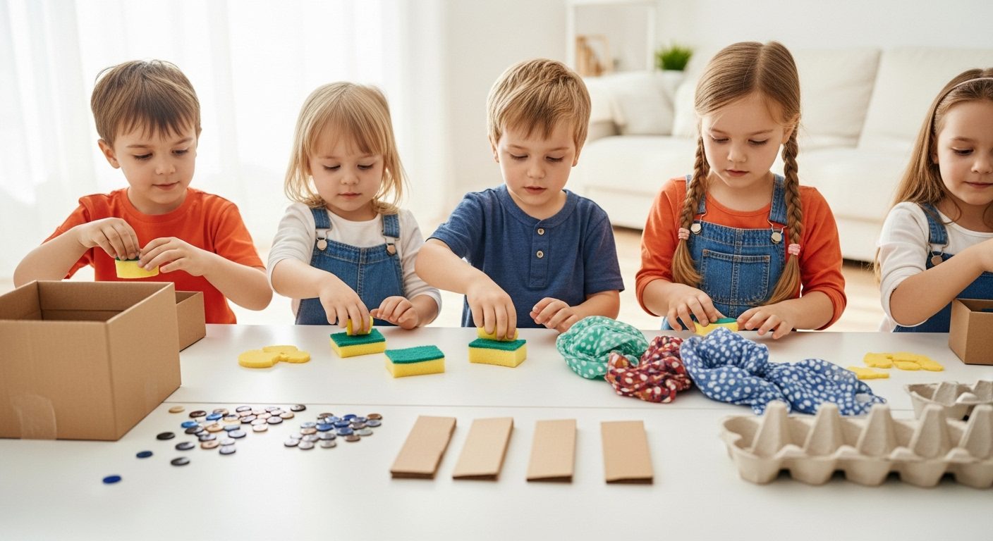 children's are playing indoor with different household items
