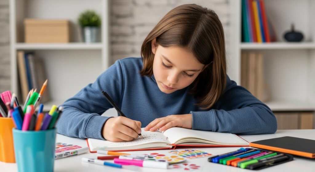 Solo Teenager busy in journaling 