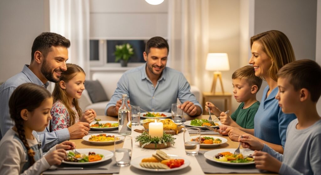 Family gathered around the dining table