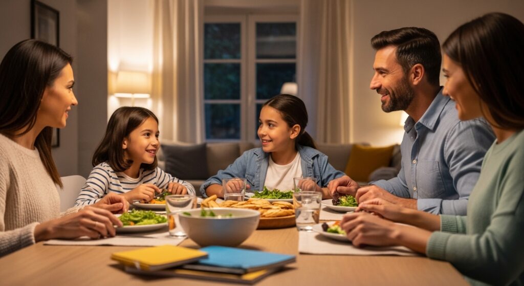 Parents are doing dinner routine activity with child's