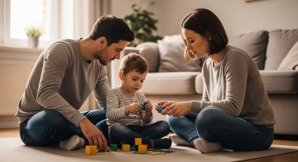 Parents are playing Indoor with autistic child